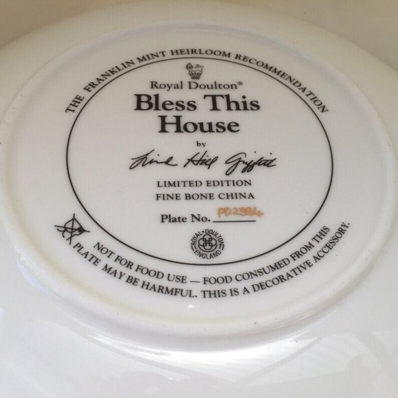 Royal Doulton China Plate, “Bless This House”, Limited Edition, Franklin Mint PD - Picture 5 of 7